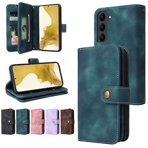 

telefone Capinha Para Samsung Galaxy Capa para Cartão Wallet S23 S22 S21 S20 Plus Ultra nota 20 10 com alça transversal removível Slots de suporte de cartão Virar Magnético Cor Sólida Couro PU