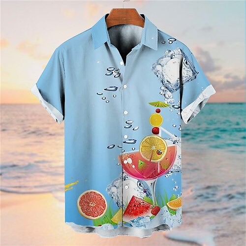 

Men's Shirt Lemon Graphic Prints Ice cube Turndown Blue Purple 3D Print Street Daily Short Sleeves Button-Down Print Clothing Apparel Tropical Fashion Designer Hawaiian