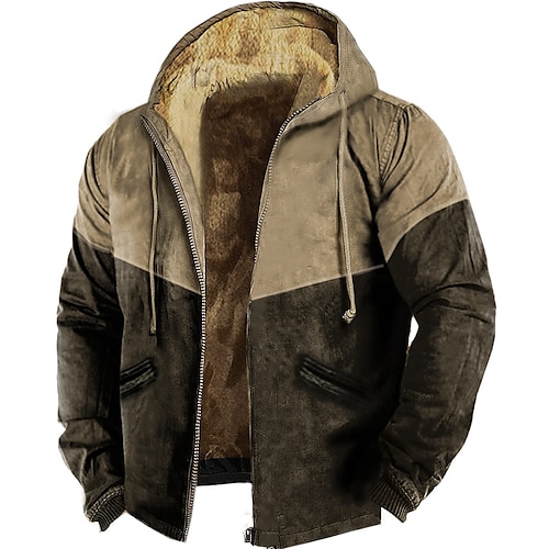 

Herren Kapuzenshirt mit durchgehendem Reißverschluss Jacke Blau Braun Grau Mit Kapuze Farbblock Grafik-Drucke Zip Tasche Sport Natur Täglich Sport 3D-Druck Vlies Strassenmode Designer Casual Winter