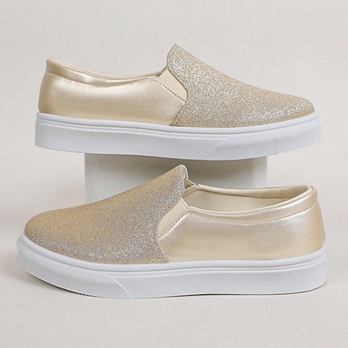 

Dame Slip-Ons Plus størrelse Slip-on sneakers udendørs Daglig Flade hæle Rund Tå Afslappet Gang Glitter Hjemmesko Helfarve Sort Lys pink Guld