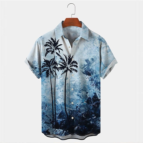 

Men's Shirt Summer Hawaiian Shirt Coconut Tree Graphic Prints Turndown Blue Outdoor Street Short Sleeves Button-Down Print Clothing Apparel Tropical Fashion Hawaiian Designer