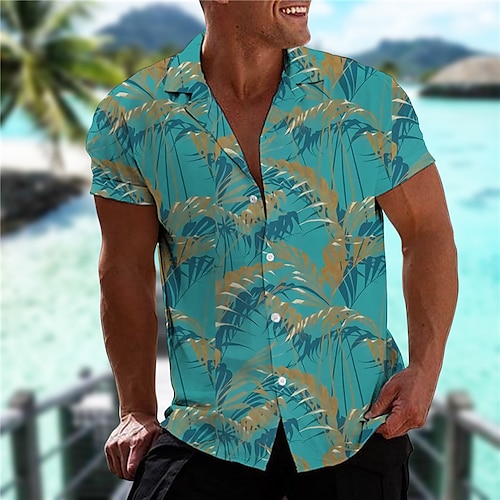 

Hombre Camisa camisa hawaiana Árbol de coco Estampados Cuello Vuelto Azul Piscina Fucsia Impresión 3D Casual Festivos Manga Corta Abotonar Estampado Ropa Tropical Moda Hawaiano Suave