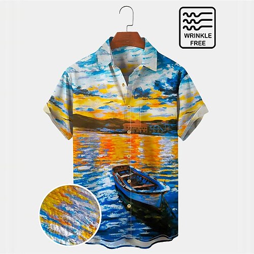 

Men's Shirt Summer Hawaiian Shirt Graphic Prints Oil Painting Turndown Blue Outdoor Street Short Sleeves Button-Down Print Clothing Apparel Tropical Fashion Hawaiian Designer