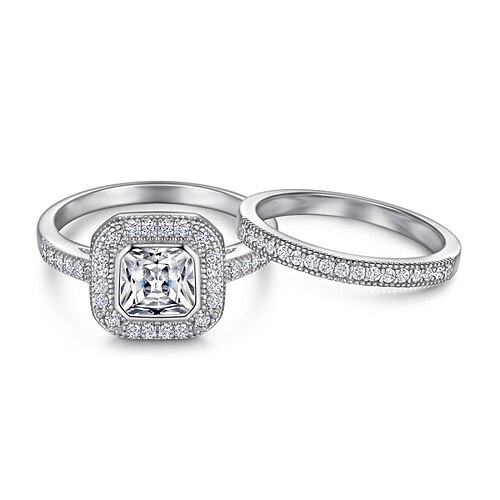 

Fede Matrimonio Classico Argento Argento sterling S925 Prezioso Moda Elegante 2 pezzi Zirconi