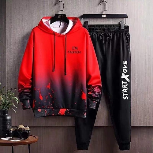 

Men's Tracksuit Hoodies Set White Red Blue Hooded Graphic Color Block Letter 2 Piece Print Sports Outdoor Casual Sports 3D Print Basic Streetwear Designer Fall Spring Clothing Apparel Hoodies