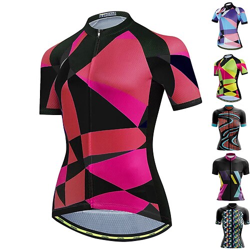 

21Grams Women's Cycling Jersey Short Sleeve Bike Top with 3 Rear Pockets Mountain Bike MTB Road Bike Cycling Breathable Quick Dry Moisture Wicking Reflective Strips Viva Magenta Black Yellow Spandex