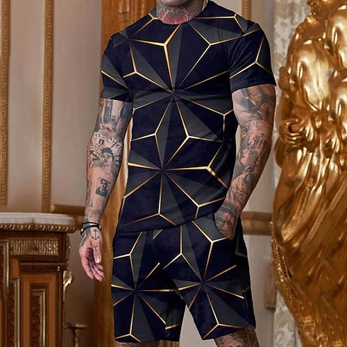 

Herre Shorts og T-skjorte sett T-skjorte antrekk Grafisk Geometrisk Crew-hals Klær 3D-utskrift Store størrelser utendørs Daglig Kortermet 3D-utskrift 2 deler 2stk Designer Fritid Bekvem