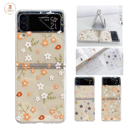 

Phone Case For Samsung Galaxy Flip Z Flip 4 Z Flip 3 Portable Flip Dustproof Flower PC