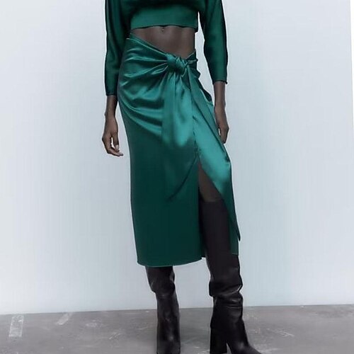 

Women's Work Skirts Midi Satin Dark Green Skirts Mermaid Office / Career Street XS S M