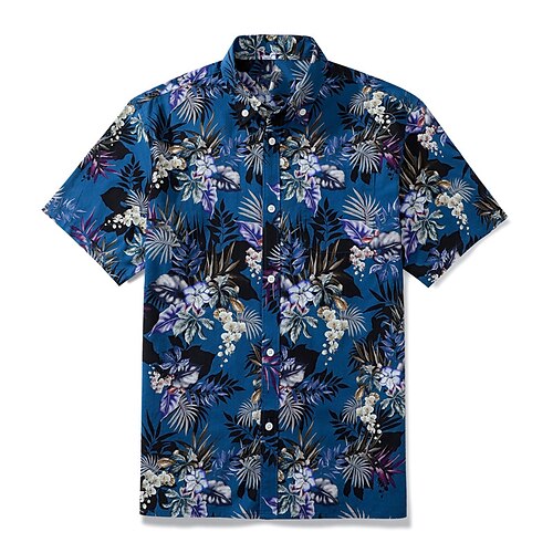 

Men's Shirt Floral Graphic Prints Leaves Turndown Blue 3D Print Casual Going out Short Sleeves Button-Down Print Clothing Apparel Tropical Designer Casual Hawaiian