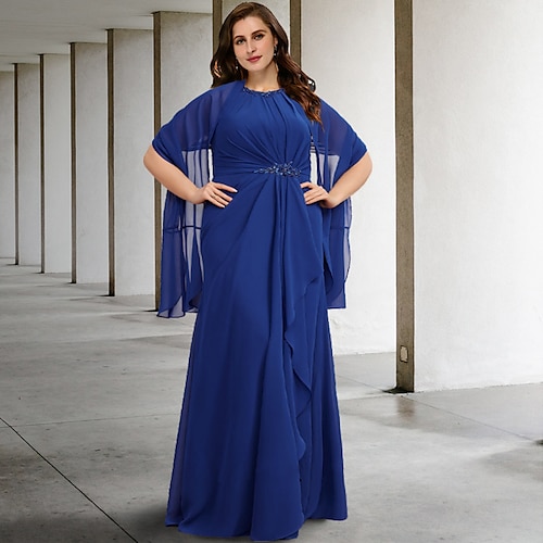 

Todelt A-linje Plus Size Curve Mother of the Bride-kjoler Elegant Kjole Formell Gulvlengde Ermeløs Besmykket Chiffon med Plissert Krystalldetaljer 2023