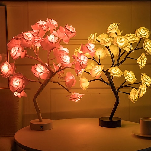 

LED Rose Flower Table Lamp Valentine Tree Fairy Lights 24LED Rose Flower Tree Lights Valentine's Day USB Table Lamp Fairy Maple Leaf Night Light Home Party Christmas Wedding Bedroom Decoration Gift