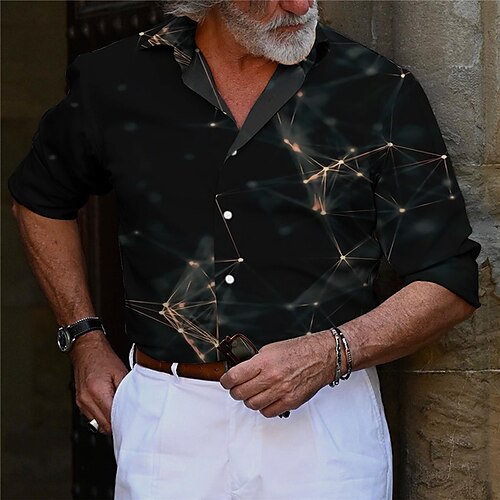 

Men's Shirt Abstract Graphic Prints Constellation Turndown Black Yellow Outdoor Street Long Sleeve Button-Down Print Clothing Apparel Fashion Designer Casual Soft
