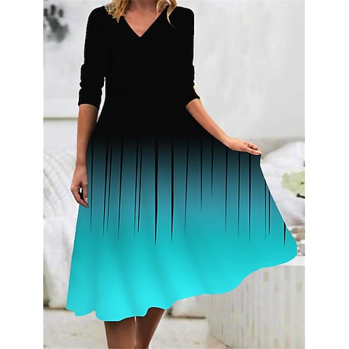 

Women's Casual Dress Swing Dress Midi Dress Blue Pink Long Sleeve Geometric Print Winter Fall Spring V Neck Fashion Daily Weekend 2022 S M L XL 2XL 3XL 4XL 5XL 6XL