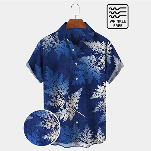 

Men's Holiday Leaf Gradient Hawaiian Short Sleeve Button Up Shirt Wrinkle Free Shirt