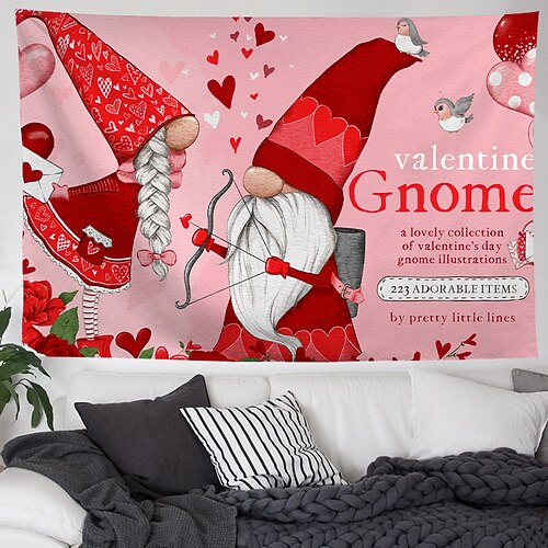 

Valentine's Day Gnome Wall Tapestry Art Decor Blanket Curtain Hanging Home Bedroom Living Room Decoration Polyester