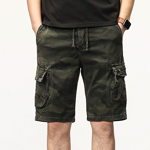 

Men's Cargo Shorts Shorts Elastic Waist Multi Pocket Camouflage Knee Length Casual Daily Streetwear Stylish Classic Style Green Khaki
