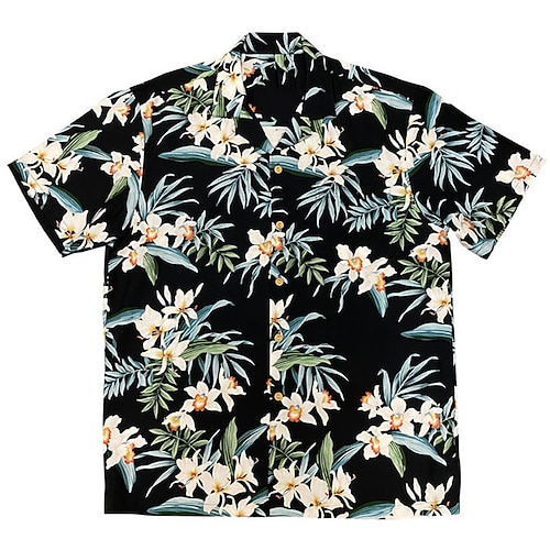 

Herren Hemd Blumen Grafik-Drucke Umlegekragen Schwarz 3D-Druck Casual Festtage Kurzarm Button-Down Bedruckt Bekleidung Tropisch Modisch Hawaiianisch Weich