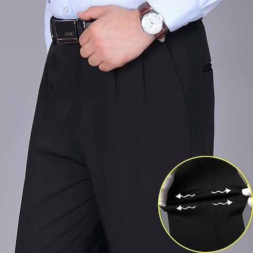 

Per uomo pantaloni della tuta Pantaloni Pantaloni con pieghe Tasche Gamba dritta Liscio Elasticizzato Matrimonio Ufficio Attività commerciale Moderno Da cerimonia Nero Blu marino Media elasticità