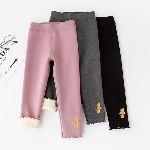 

Baby Pige Fleece forede leggings Helfarve Aktiv udendørs 3-7 år Vinter Sort Lyserød Mørkegrå