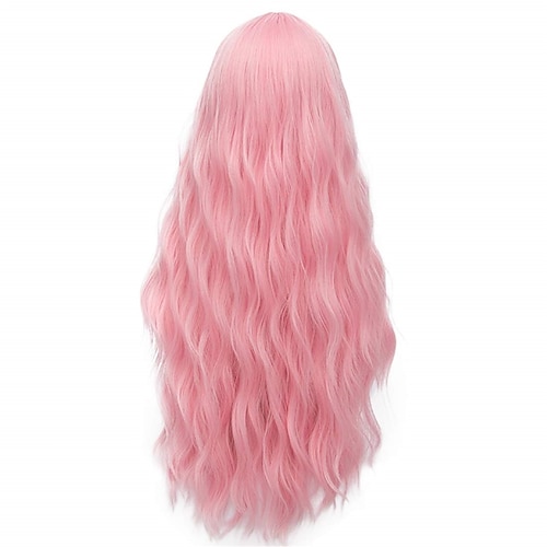 

lang pink paryk baby pink paryk til kvinder syntetisk varmebestandig curly wave cosplay paryk til kostume