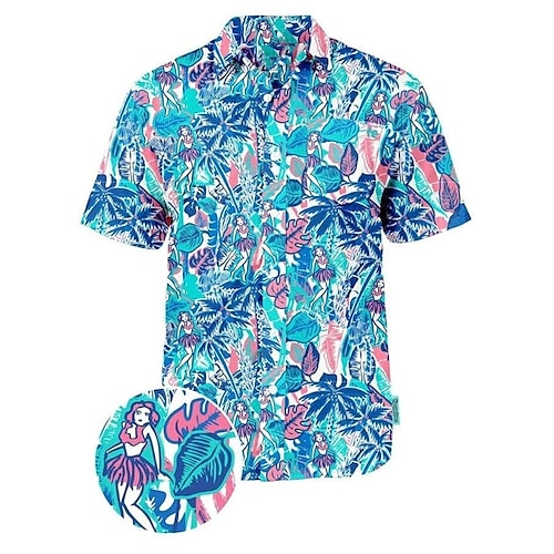 

Men's Shirt Coconut Tree Graphic Prints Turndown Blue 3D Print Outdoor Street Short Sleeves Button-Down Print Clothing Apparel Tropical Designer Hawaiian Comfortable
