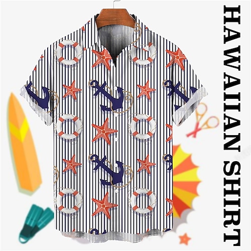 

Herren Hemd Hawaii Shirt Gestreift Grafik-Drucke Anker Seestern Umlegekragen Rote Grün Strasse Casual Kurze Ärmel Button-Down Bedruckt Bekleidung Tropisch Modisch Hawaiianisch Designer