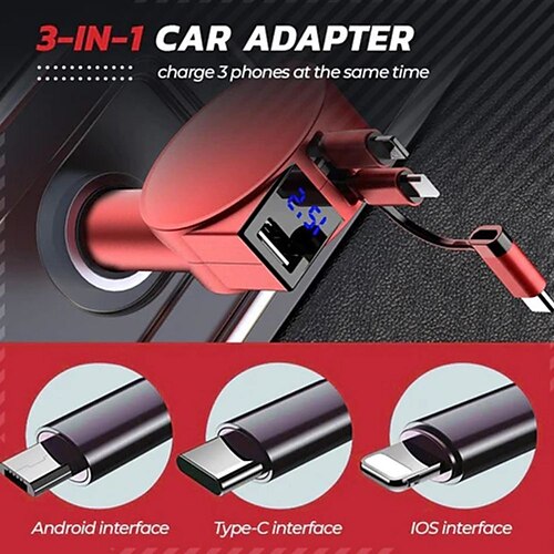 

Car Cigarette Lighter Charger 40W Quick Charge 3 in 1 For IPhone Android C port 12-24v USB Mobile Phone Car Charger