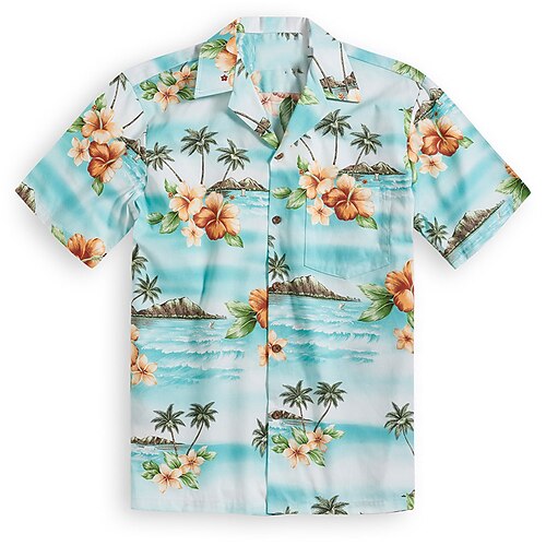 

Men's Shirt Summer Hawaiian Shirt Button Up Shirt Casual Shirt Camp Shirt Graphic Coconut Tree Turndown Light Yellow White Navy Blue Light Blue Casual Daily Short Sleeve Button-Down Print Clothing