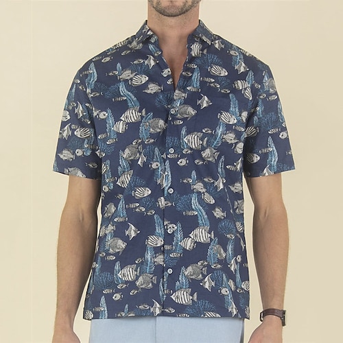 

Hombre Camisa camisa hawaiana Estampados Peces vida marina Cuello Vuelto Azul Marino Exterior Calle Mangas cortas Abotonar Estampado Ropa Tropical Moda Hawaiano Design