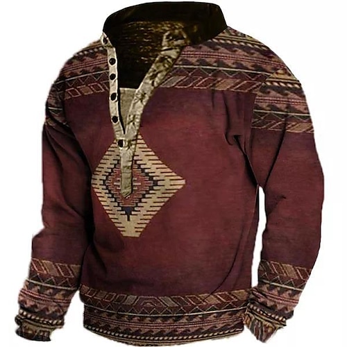 

Men's Sweatshirt Pullover Wine Standing Collar Tribal Graphic Prints Print Casual Daily Sports 3D Print Streetwear Designer Casual Spring Fall Clothing Apparel Hoodies Sweatshirts