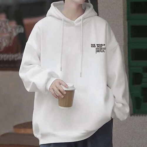 

Men's Hoodie Light Khaki. Black White Hooded Letter Lace up Holiday Going out Streetwear Cool Casual Winter Spring Fall Clothing Apparel Hoodies Sweatshirts
