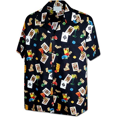 

Men's Shirt Graphic Prints Poker Card Cocktail Turndown Black 3D Print Casual Going out Short Sleeves Button-Down Print Clothing Apparel Tropical Designer Casual Hawaiian