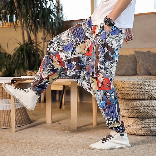 

Per uomo Pantaloni estivi cascante Pantaloni da spiaggia Pantaloni stile harem Pantaloni bohémien Vita elastica Stampa Comfort Traspirante Informale Giornaliero Spiaggia Stile cinese Hippie Blu scuro