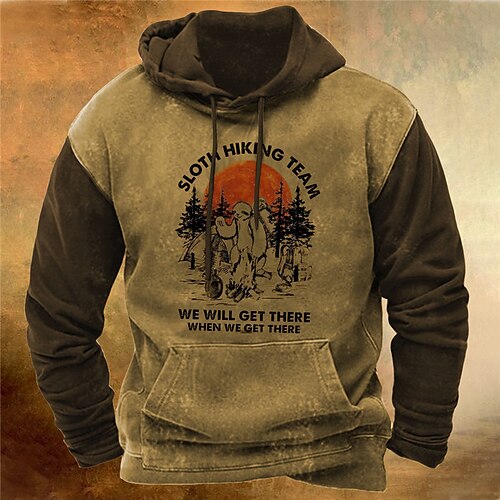 

Men's Pullover Hoodie Sweatshirt Brown Hooded Color Block Letter Graphic Prints Print Daily Sports 3D Print Basic Streetwear Designer Spring Fall Clothing Apparel Hoodies Sweatshirts