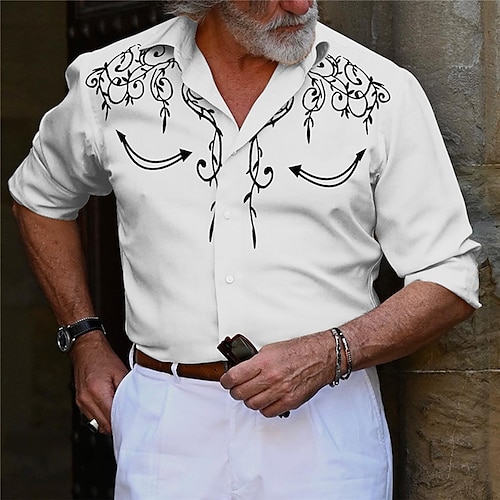 

Men's Shirt Western Shirt Graphic Prints Cowboy Turndown White Red Outdoor Street Long Sleeve Button-Down Print Clothing Apparel Fashion Designer Casual Soft