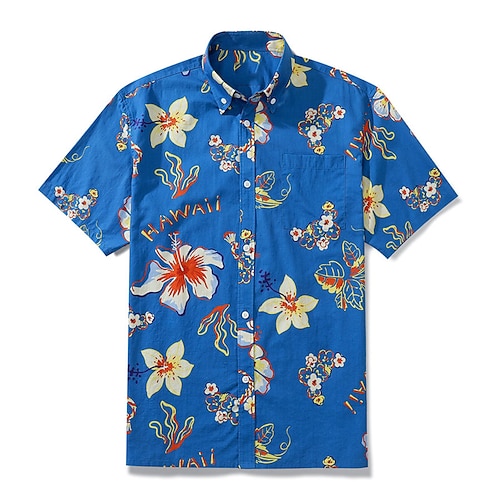 

Men's Shirt Floral Leaves Turndown Blue 3D Print Outdoor Street Short Sleeves Button-Down Print Clothing Apparel Tropical Fashion Designer Hawaiian