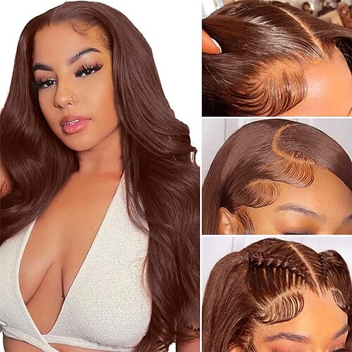 

parrucca anteriore del merletto dell'onda del corpo marrone 13x4 parrucche anteriori del merletto hd capelli umani 150 densità capelli umani vergini brasiliani pre pizzicati con i capelli del bambino
