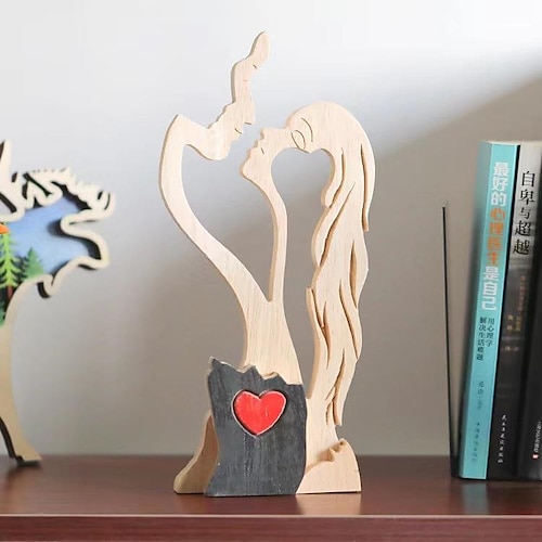 

Valentinstag ewige Liebespaar Holzstatue Ornament Kuss Handwerk Raumverzierung 28 13cm