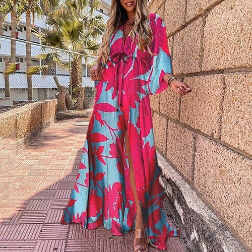 

Women's Casual Dress Swing Dress Long Dress Maxi Dress Light Pink Pink Red Half Sleeve Graphic Split Summer Spring Deep V Classic Vacation Loose Fit 2023 S M L XL 2XL 3XL