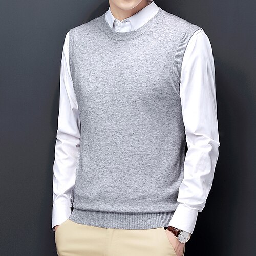 

Pull Gilet Maille Homme A côtes Tricoter Tricoté Tressé Couleur monochrome Col Ras du Cou Style vintage Casual Noël Travail Épaule tombante Sans Manches Hiver Automne Noir Vin S M L