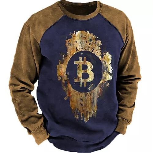

Men's Sweatshirt Pullover Royal Blue Crew Neck Color Block Graphic Prints Bitcoin Patchwork Print Daily Sports Holiday 3D Print Streetwear Designer Casual Spring Fall Clothing Apparel Hoodies