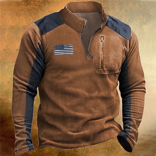 

Homme Sweat shirt Sweat Bleu Marron Café Gris Col Mao Imprimés Photos Drapeau National Zippé Imprimer du quotidien Des sports Vacances 3D effet basique Vêtement de rue Design Printemps Automne