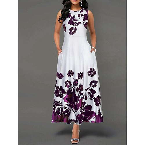 

robe décontractée pour femmes robe swing robe longue maxi robe noir blanc rose sans manches fleur poche automne printemps col rond mode quotidien 2023 s m l xl xxl