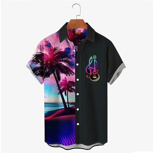 

Men'sShirtSummerHawaiianShirt Coconut Tree GuitarGraphicPrintsTurndownOutdoorStreetShortSleevesButton-DownPrintClothingApparelTropicalFashionDesignerHawaiian