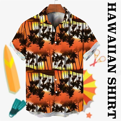 

Men's Shirt Summer Hawaiian Shirt Coconut Tree Graphic Prints Turndown Orange Gray Street Casual Short Sleeves Button-Down Print Clothing Apparel Tropical Fashion Hawaiian Designer