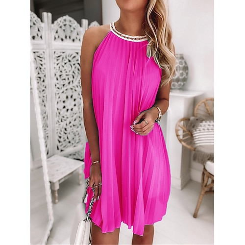 

Mulheres Vestido casual Vestido de turno Minivestido Amarelo Rosa Vermelho Sem Manga Cor imaculada Pregueado Verão Primavera Nadador Moda 2023 S M L XL XXL