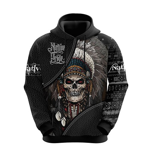 

Men's Pullover Hoodie Sweatshirt Black Hooded Skull Bohemian Style Graphic Prints Print Daily Sports 3D Print Basic Streetwear Designer Spring Fall Clothing Apparel Hoodies Sweatshirts