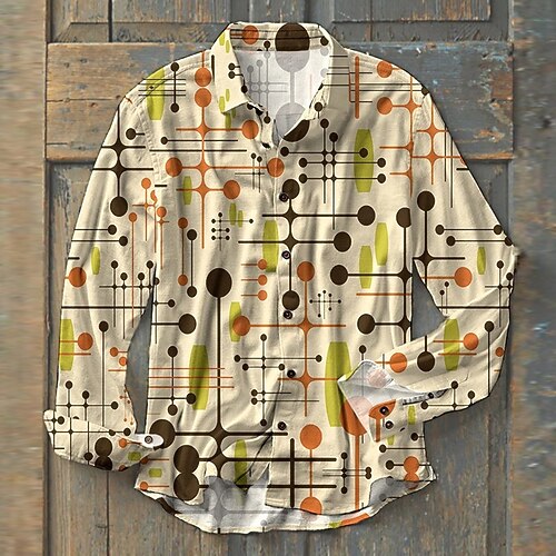 

Men's Shirt Graphic Prints Geometry Turndown Beige 3D Print Outdoor Street Long Sleeve Button-Down Print Clothing Apparel Fashion Designer Casual Soft