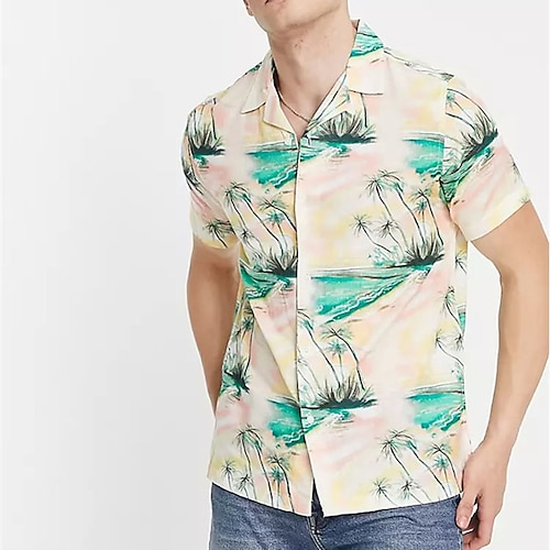 

Men's Shirt Summer Hawaiian Shirt Coconut Tree Graphic Prints Island Turndown Beige Casual Holiday Short Sleeve Button-Down Print Clothing Apparel Tropical Fashion Hawaiian Soft